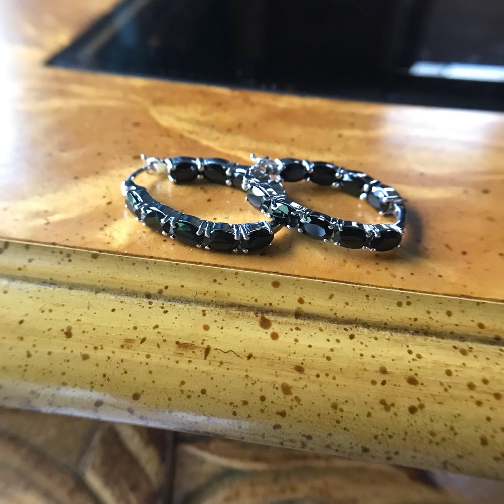 Black Spinel Sterling Silver Hoop Earrings